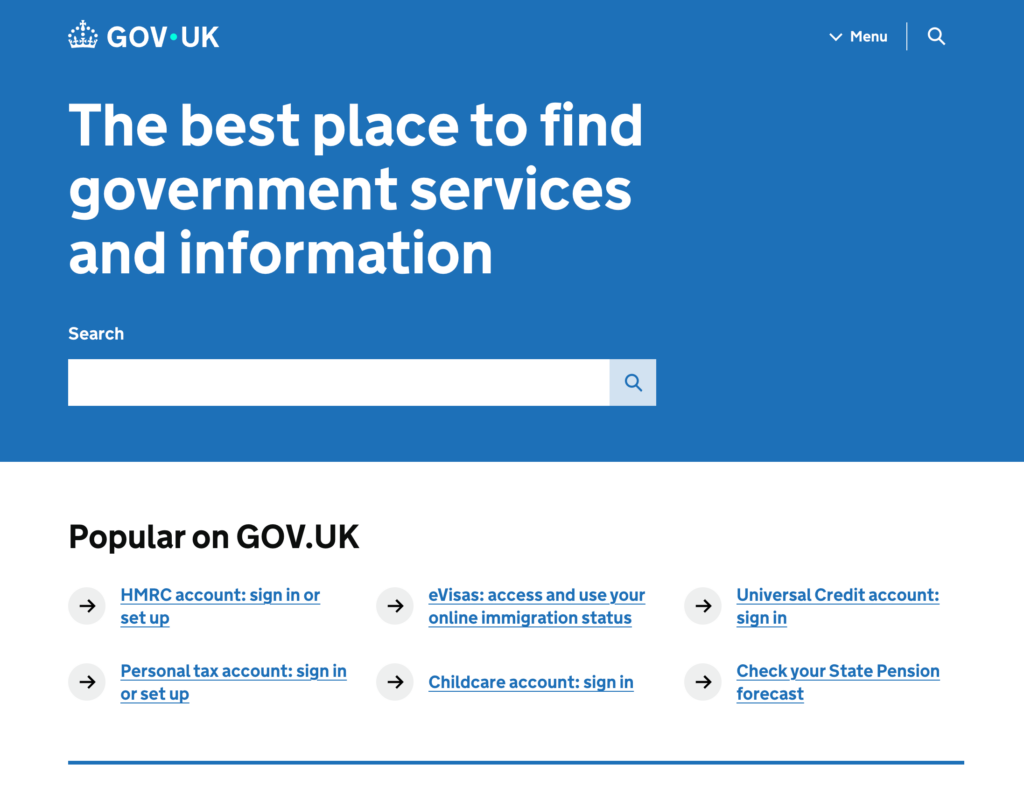 Screenshot of the GOV.UK website showing clear accessible page design.