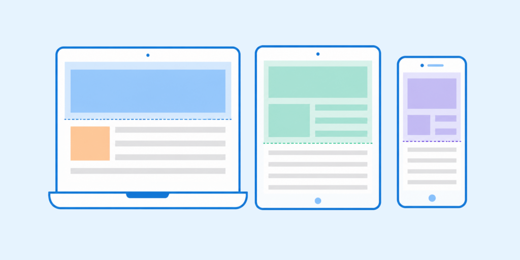Above-the-fold website areas shown across desktop, tablet and mobile screens