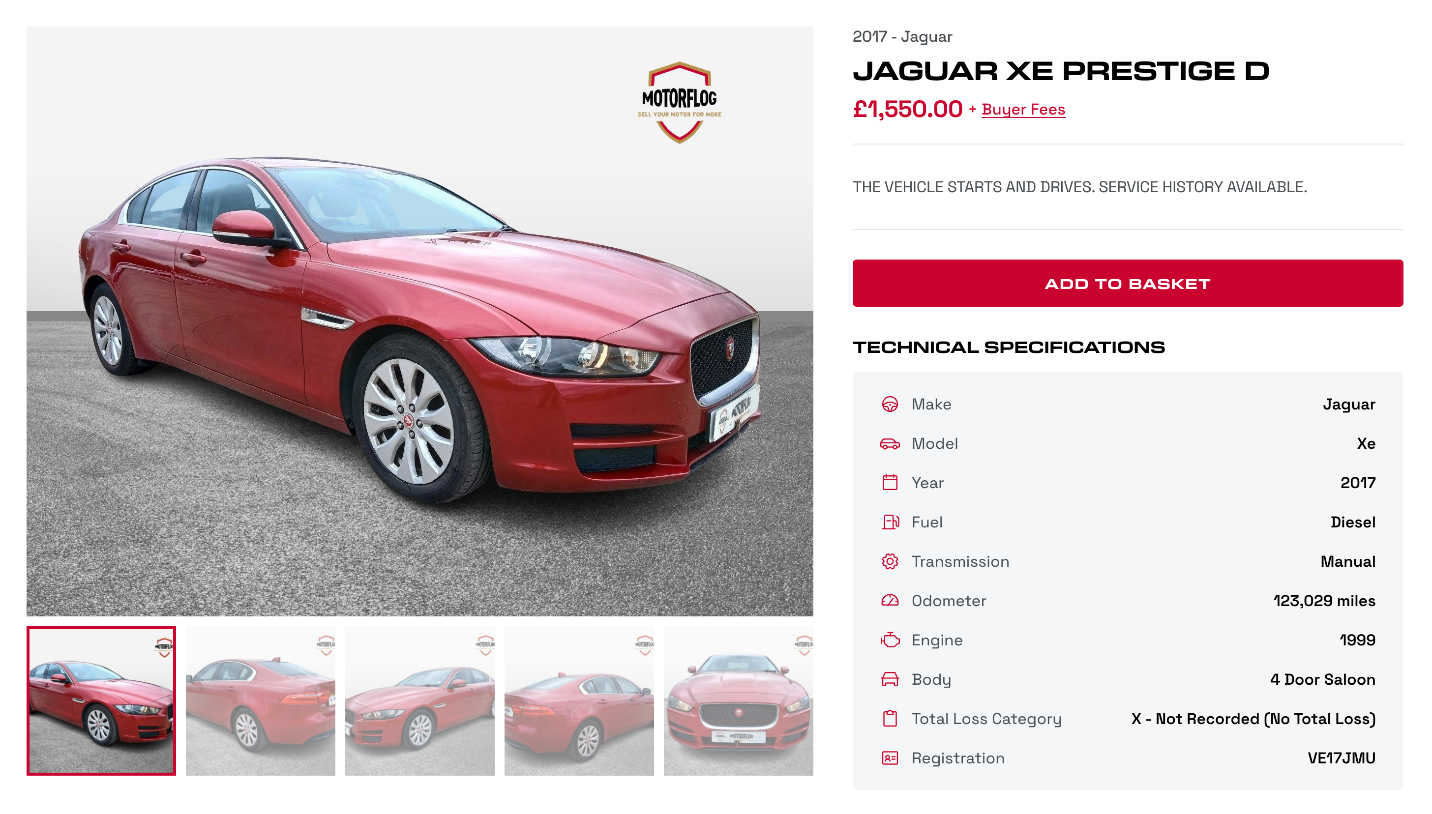 Motorflog vehicle page with Jaguar photos, price and technical specs.