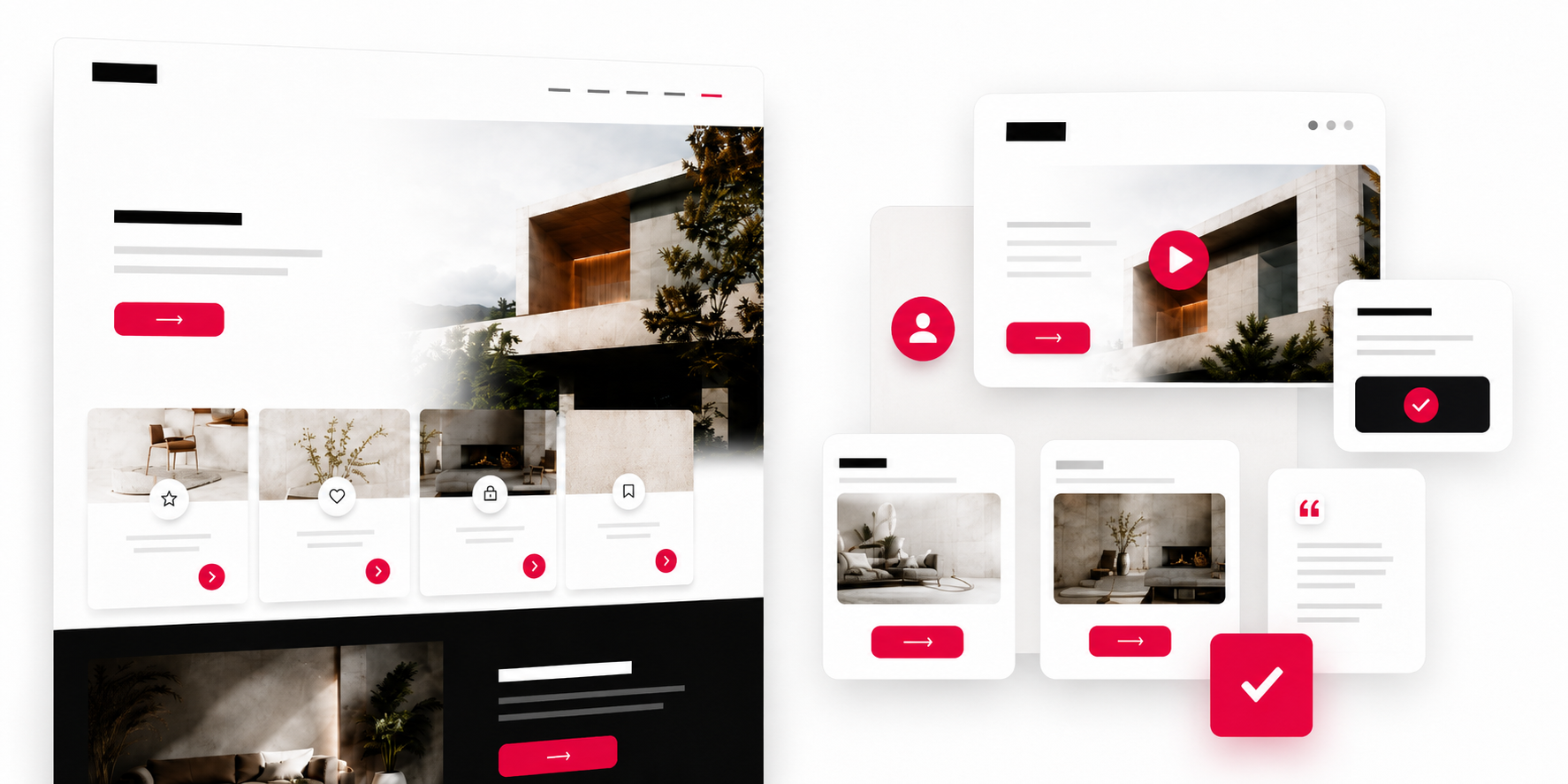 Modern bespoke website interface with overlapping user journey cards and conversion-focused design elements