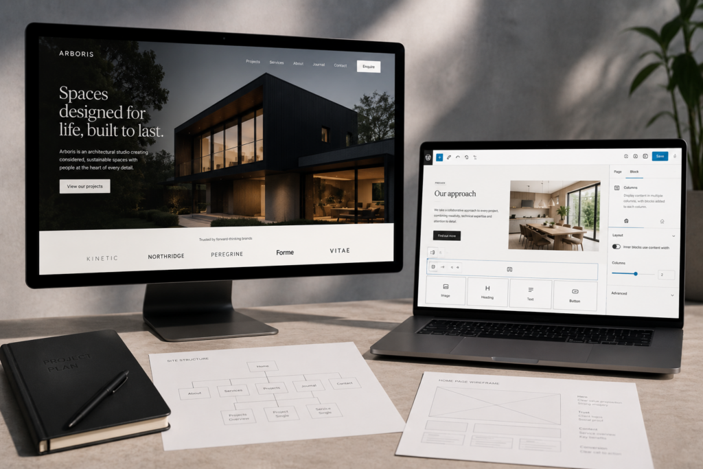 Bespoke website build with custom page design, editing controls and site structure planning
