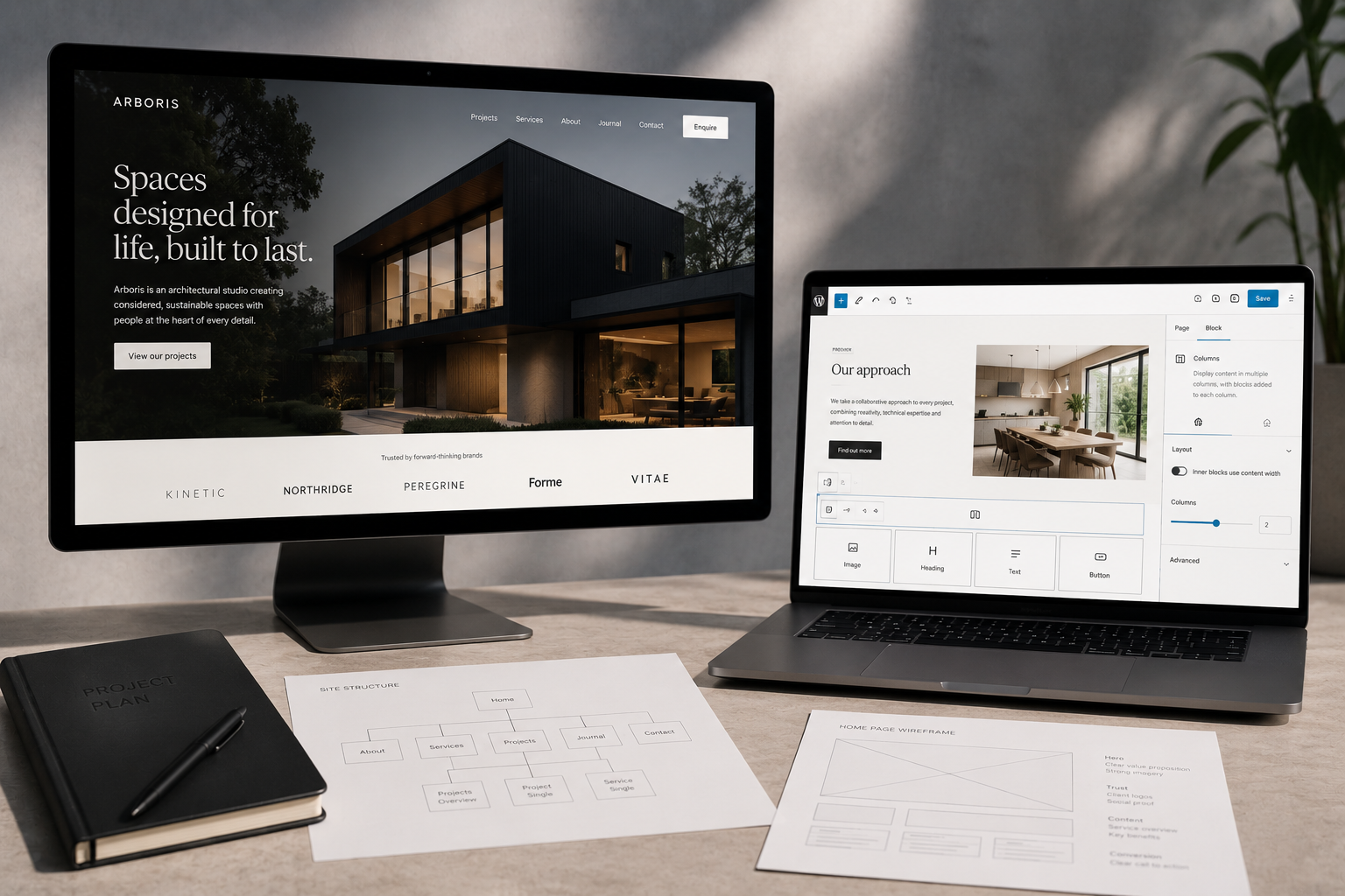 Bespoke website build with custom page design, editing controls and site structure planning