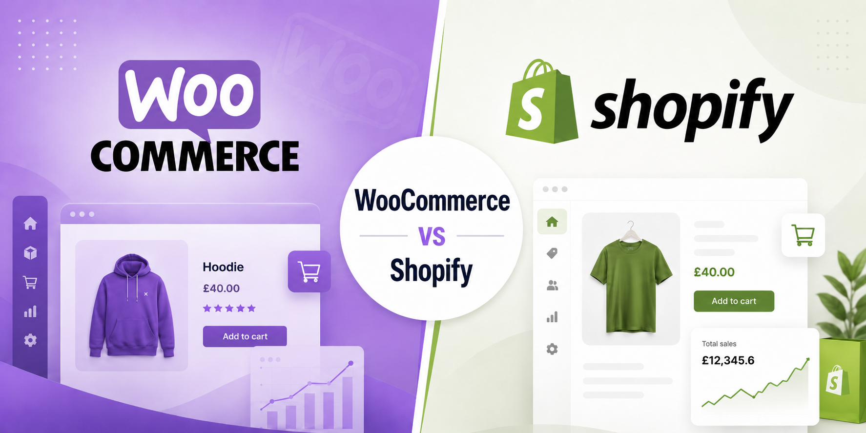 WooCommerce vs Shopify comparison graphic for a UK ecommerce platform guide