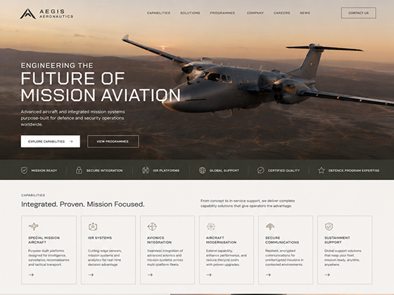Bespoke website design layout for defence company