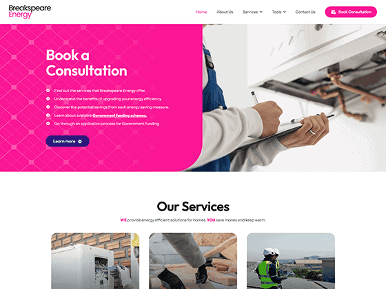 Breakspeare Energy website design for a home energy services company