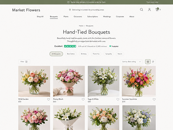 Minimalist web design for flower subscription service website