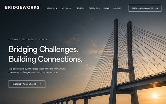 Industrial web design homepage for a bridge engineering and construction company