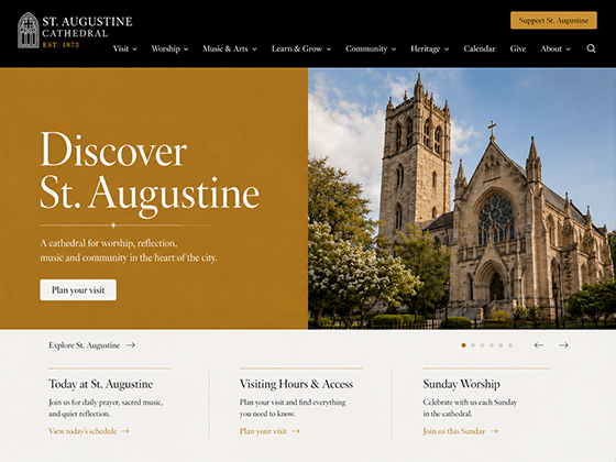 Cathedral website design with heritage photography, visitor information and Sunday worship sections