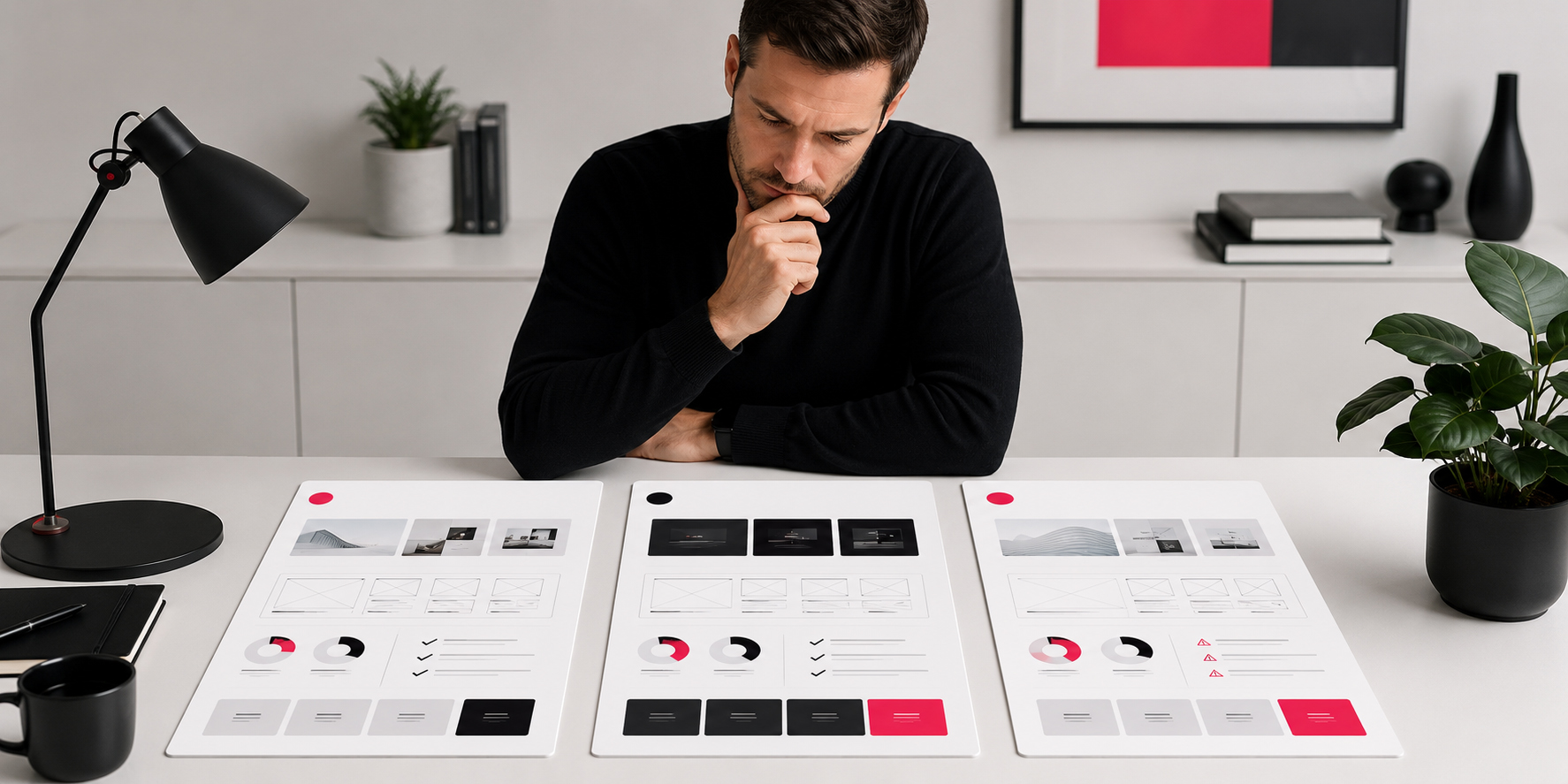Business owner comparing web design agency proposals before choosing a website partner