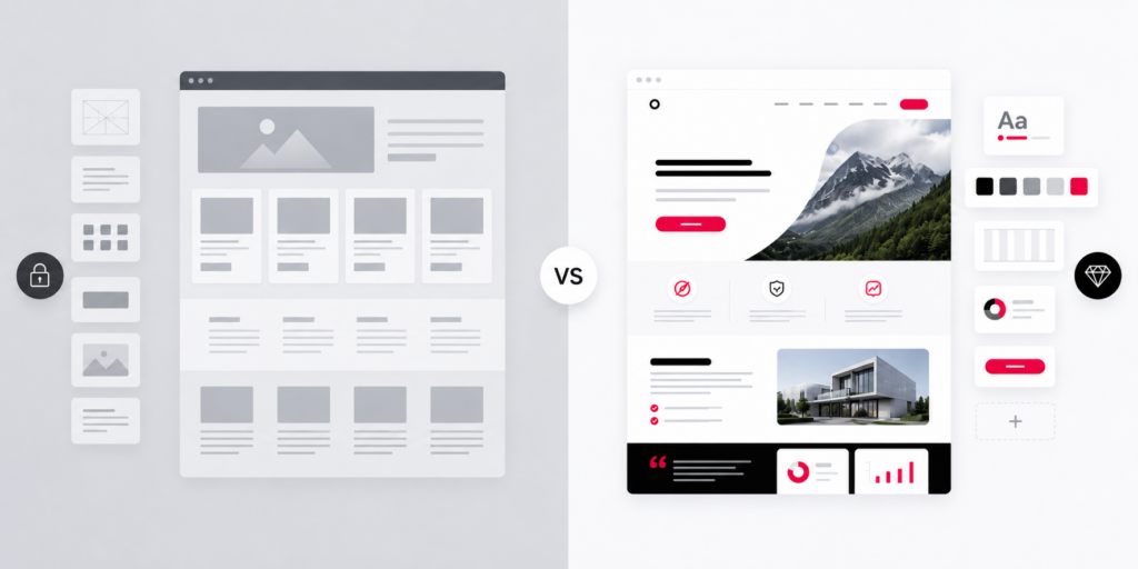 Custom website planning compared with a rigid template website layout