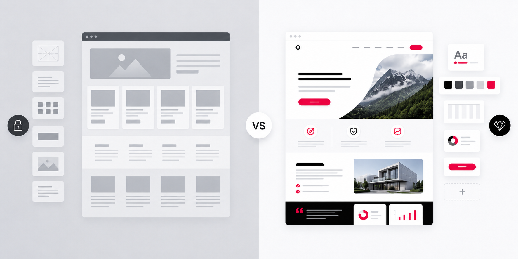 Custom website planning compared with a rigid template website layout