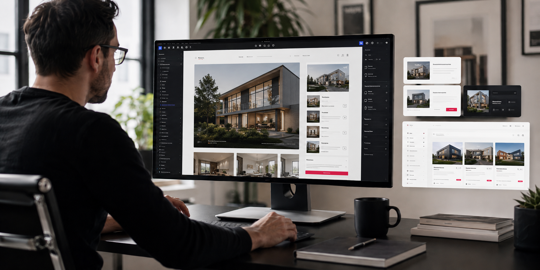 Designer working on a custom real estate website layout in a design tool