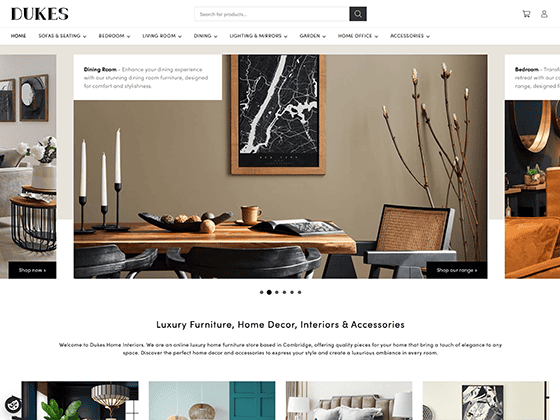 Website design services for a home interiors retailer