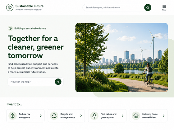 Government sustainability initiative website design with green campaign messaging, service search and environmental action cards local-government-website-design.png