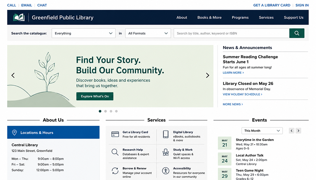 Public library website design for council libraries, archives and culture services