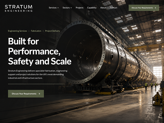 Heavy fabrication and engineering homepage built around a large industrial project