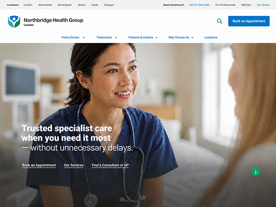Multi-site hospital group website design with appointment booking, consultant search and patient navigation
