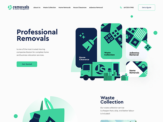 Removals and clearance firm web design featuring waste collection, house clearance and asbestos removal services