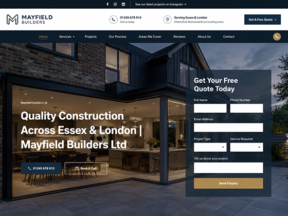 Small construction company homepage mockup with quote enquiry form