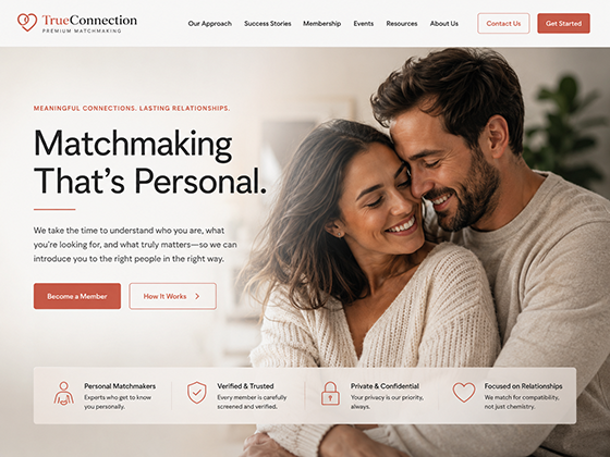 WordPress dating platform website design with carefully screened members, private profiles and a relationship-focused matching approach